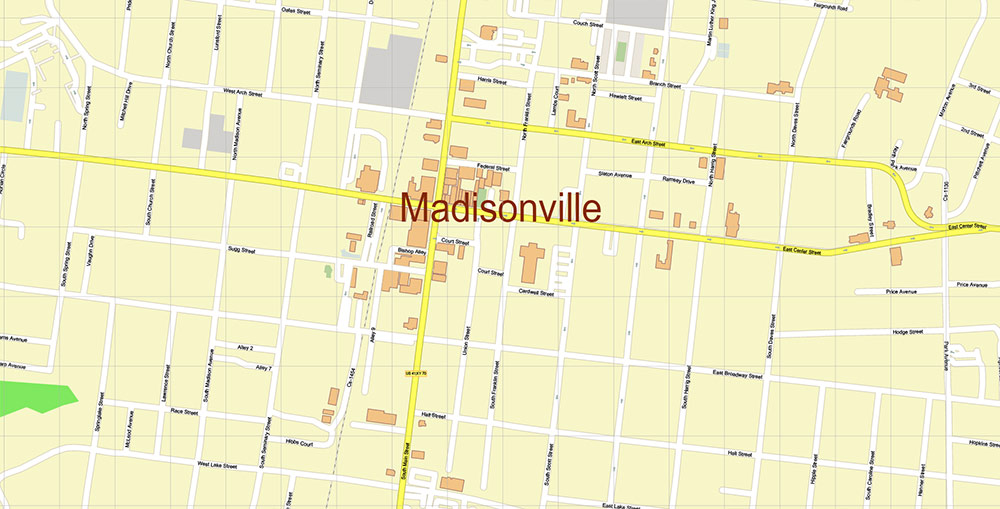 Madisonville Kentucky USA Map Vector Exact High Detailed Street Map editable Adobe Illustrator in layers