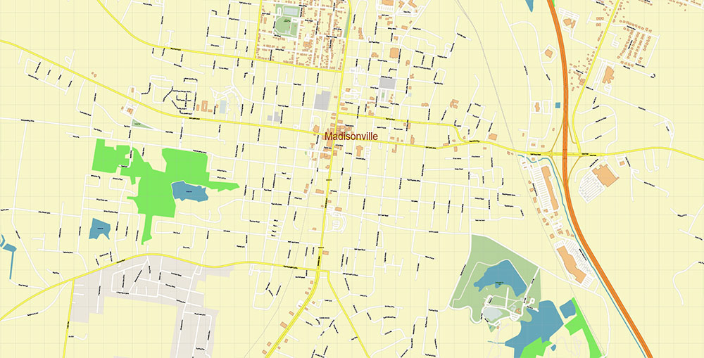 Madisonville Kentucky USA Map Vector Exact High Detailed Street Map editable Adobe Illustrator in layers