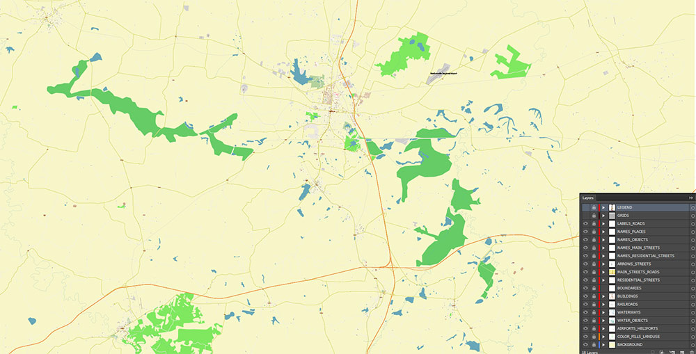 Madisonville Kentucky USA Map Vector Exact High Detailed Street Map editable Adobe Illustrator in layers