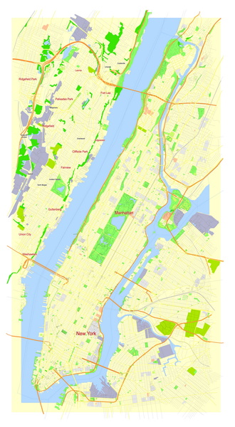 Free Vector map Blank Editable Layered of the Manhattan New York USA