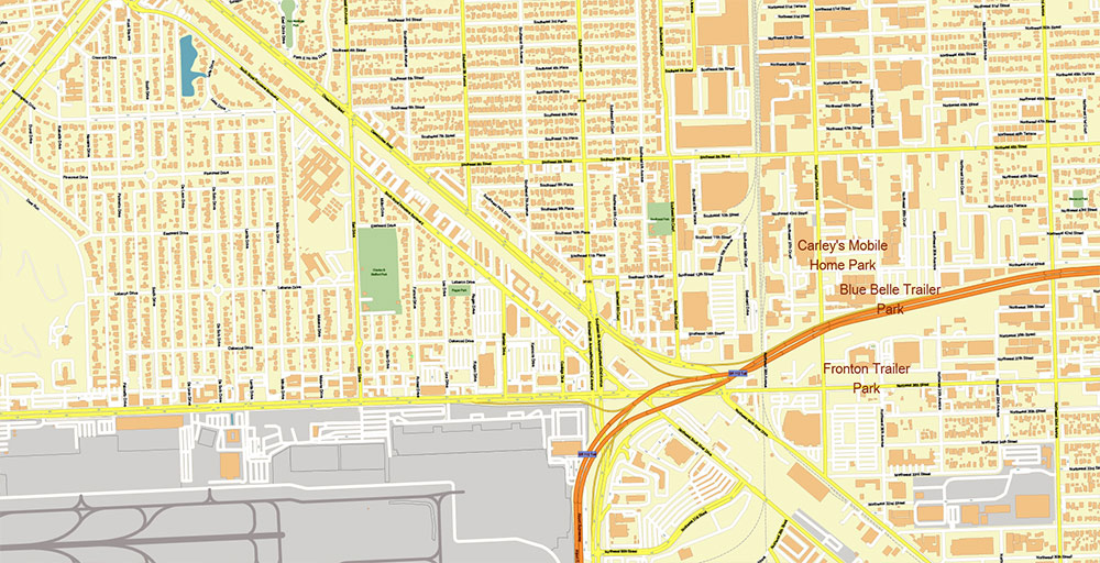 Miami Airport Map Vector Exact High Detailed Street Map editable Adobe Illustrator in layers