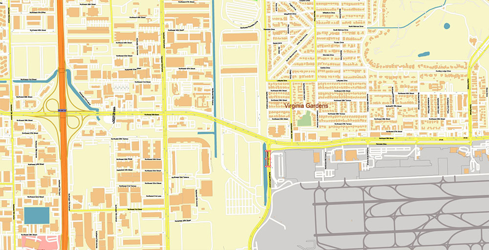 Miami Airport Map Vector Exact High Detailed Street Map editable Adobe Illustrator in layers