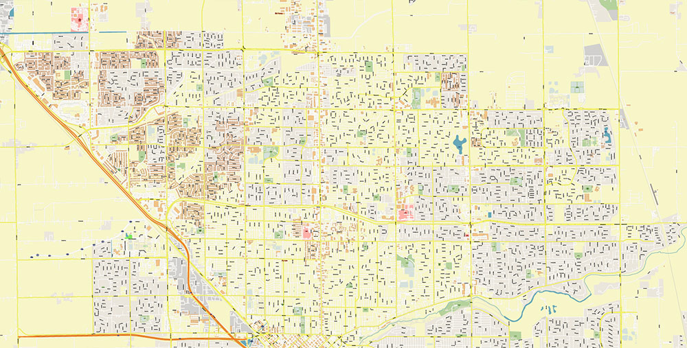 Modesto California USA Map Vector Exact City Plan High Detailed Street Map editable Adobe Illustrator in layers
