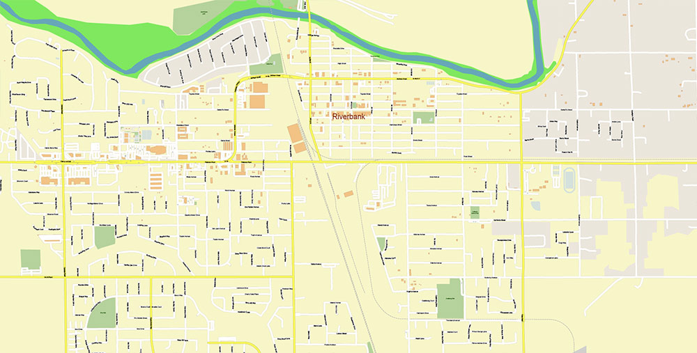 Modesto California USA Map Vector Exact City Plan High Detailed Street Map editable Adobe Illustrator in layers