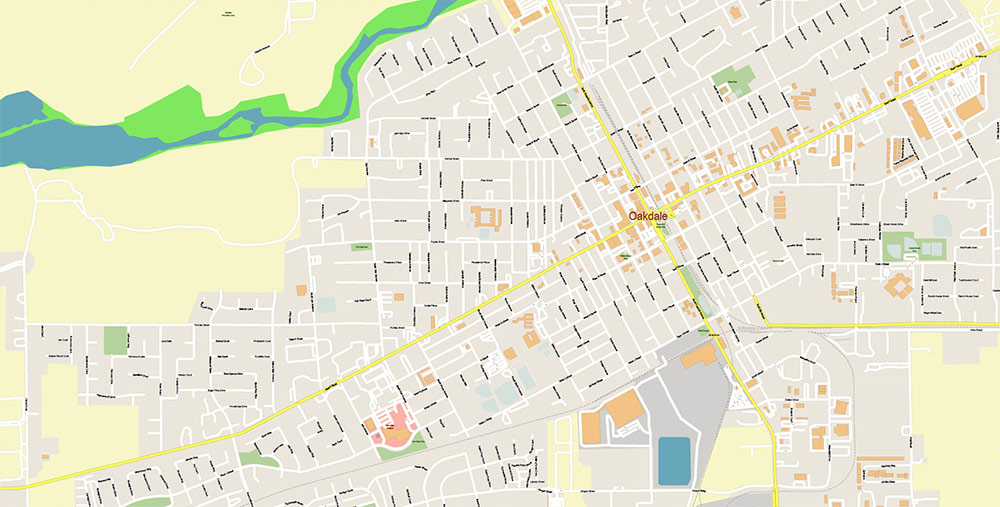 Modesto California USA Map Vector Exact City Plan High Detailed Street Map editable Adobe Illustrator in layers