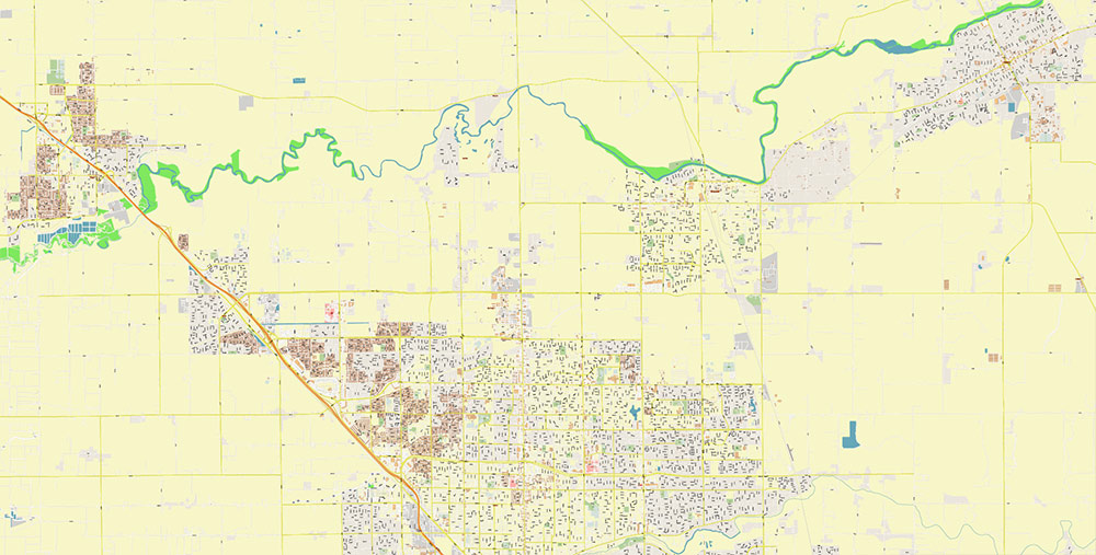 Modesto California USA Map Vector Exact City Plan High Detailed Street Map editable Adobe Illustrator in layers