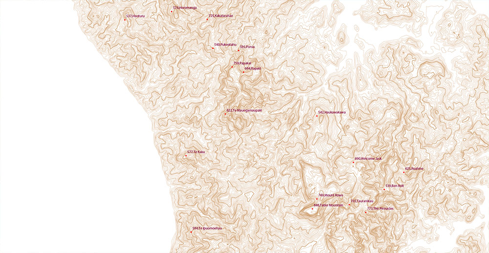 New Zealand complete country Map Vector Extra High Detailed Street Road Map + relief Isolines + Mountain Names editable Adobe Illustrator in layers