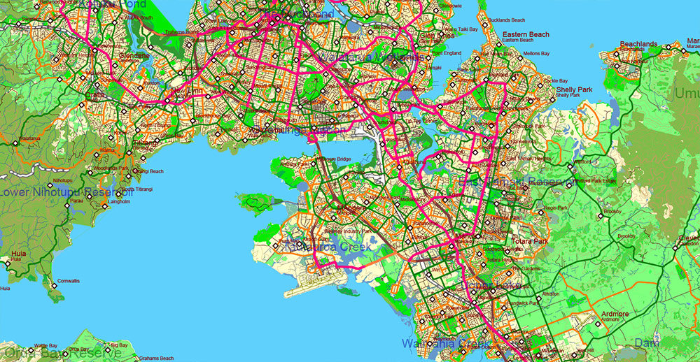 New Zealand complete country Map Vector Extra High Detailed Street Road Map + relief Isolines + Mountain Names editable Adobe Illustrator in layers