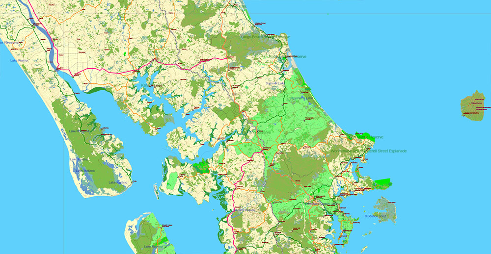 New Zealand complete country Map Vector Extra High Detailed Street Road Map + relief Isolines + Mountain Names editable Adobe Illustrator in layers