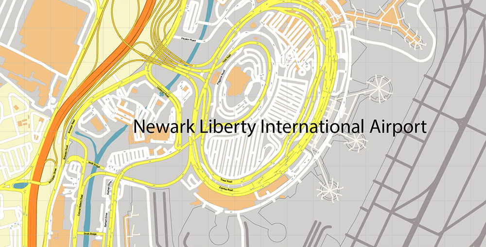 Newark Airport Map Vector Exact High Detailed Street Map editable Adobe Illustrator in layers