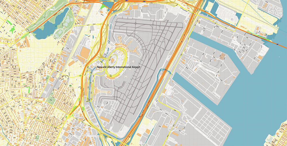 Newark Airport Map Vector Exact High Detailed Street Map editable Adobe Illustrator in layers