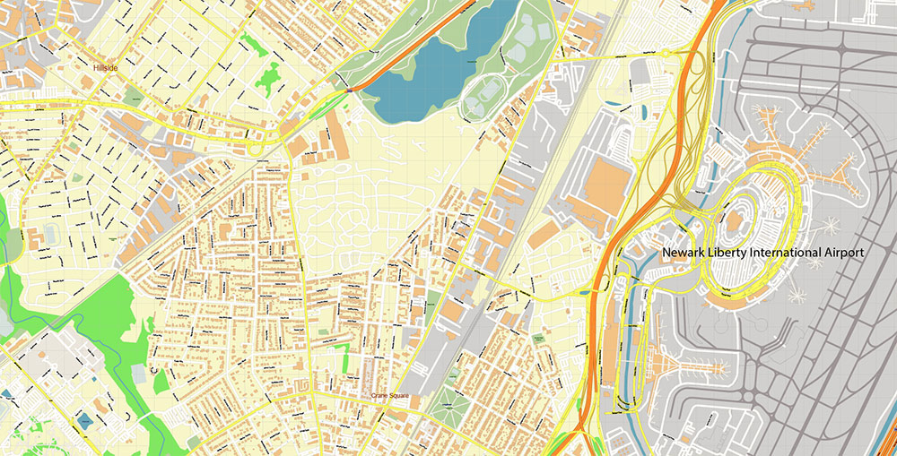 Newark Airport Map Vector Exact High Detailed Street Map editable Adobe Illustrator in layers