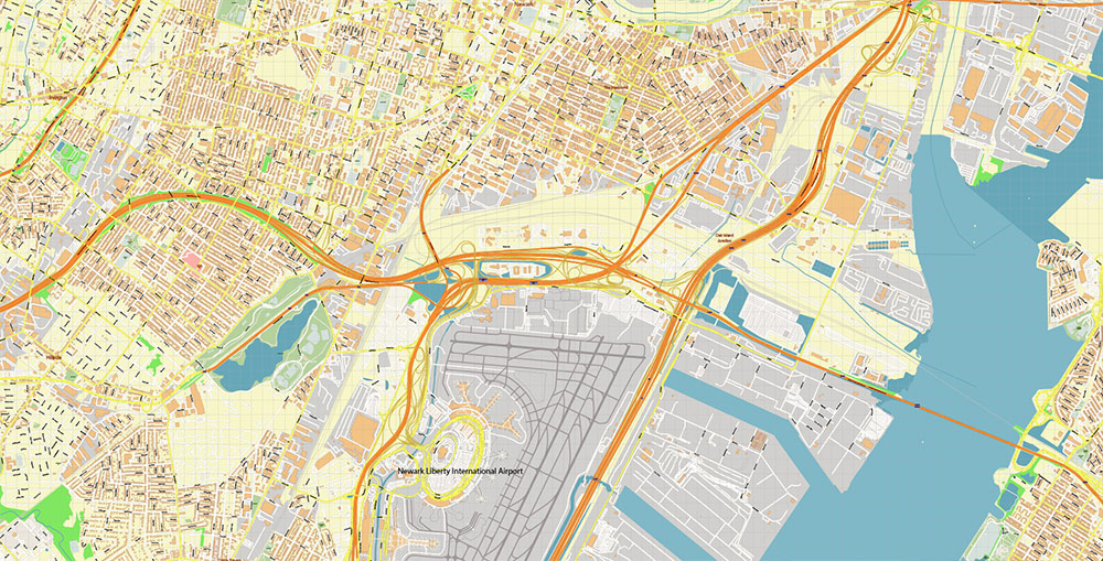 Newark Airport Map Vector Exact High Detailed Street Map editable Adobe Illustrator in layers