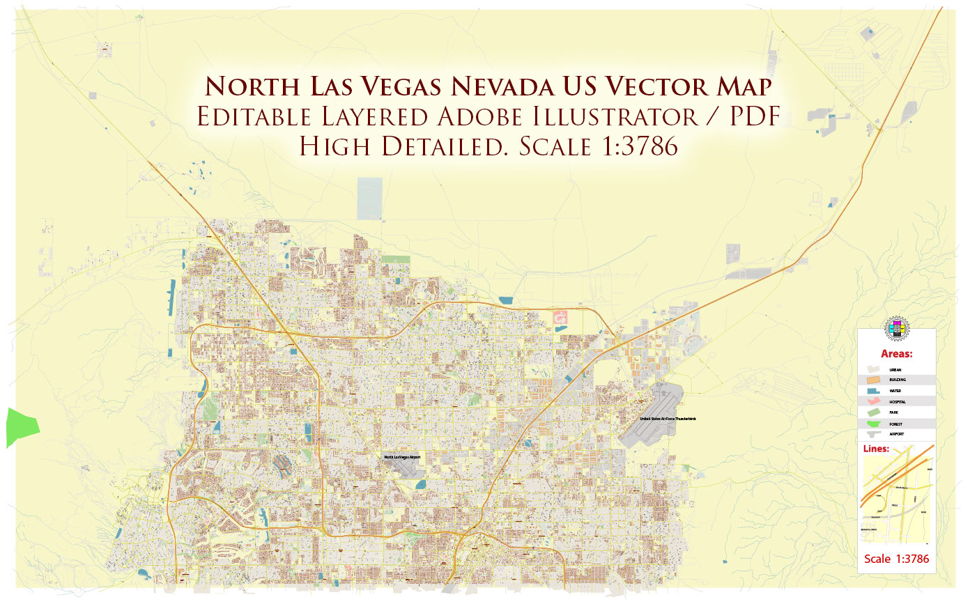 North Las Vegas Nevada USA Map Vector Exact City Plan High Detailed Street Map editable Adobe Illustrator in layers