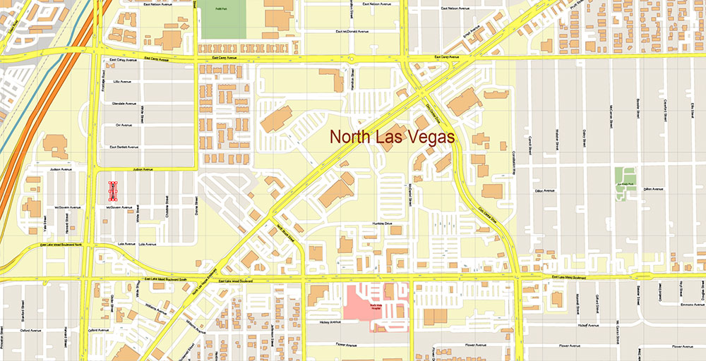 North Las Vegas Nevada USA Map Vector Exact City Plan High Detailed Street Map editable Adobe Illustrator in layers