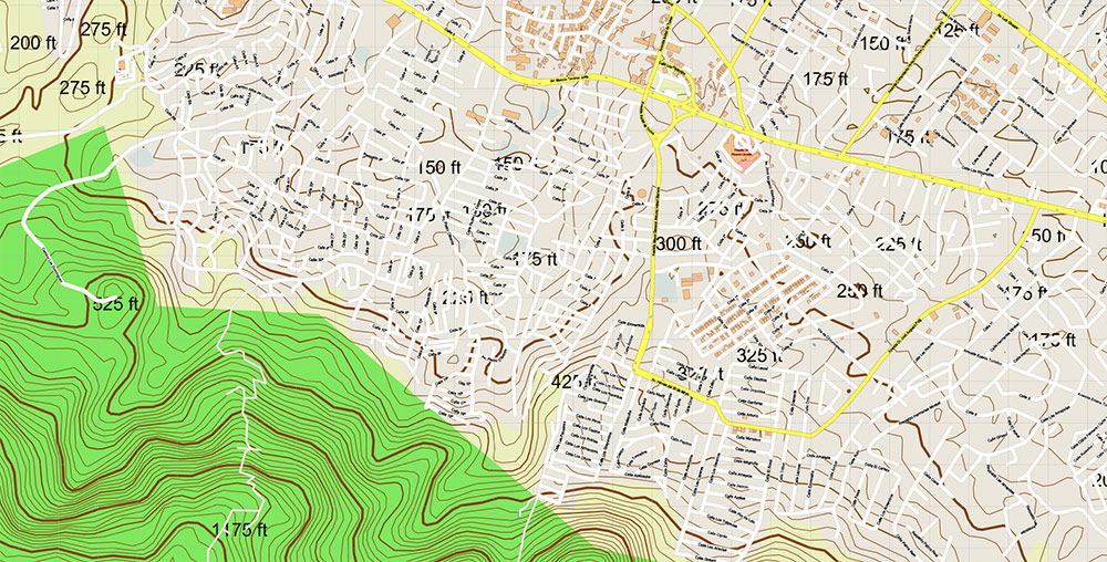 Puerto Plata Dominicana Relief Map Vector Exact High Detailed Road Map editable Adobe Illustrator in layers