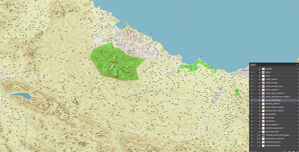 Puerto Plata Dominicana Relief Map Vector Exact High Detailed Road Map editable Adobe Illustrator in layers