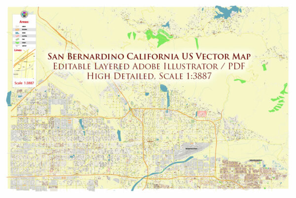 San Bernardino California USA Map Vector Exact City Plan High Detailed Street Map editable Adobe Illustrator in layers San Bernardino California USA Map Vector Exact City Plan High Detailed Street Map editable Adobe Illustrator in layers
