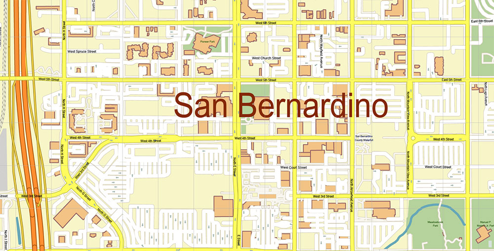 San Bernardino California USA Map Vector Exact City Plan High Detailed Street Map editable Adobe Illustrator in layers