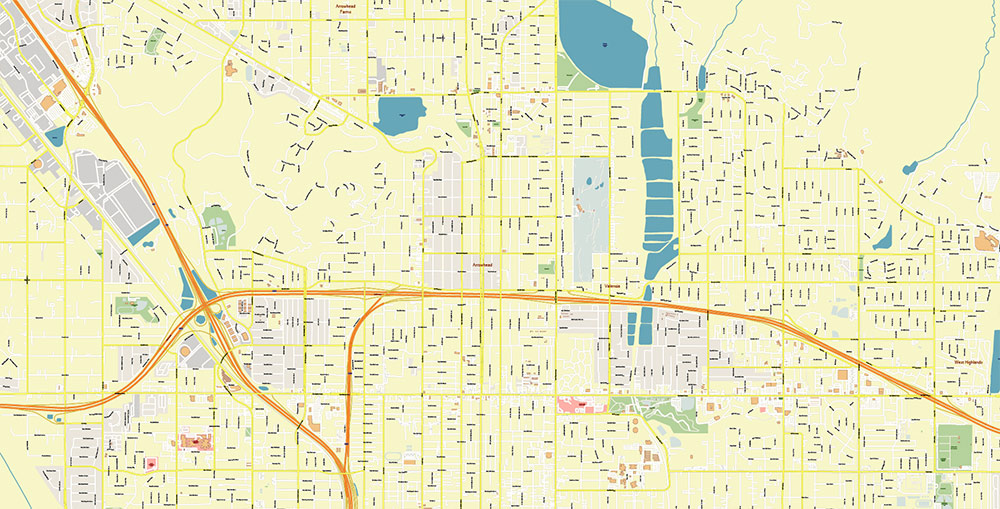 San Bernardino California USA Map Vector Exact City Plan High Detailed Street Map editable Adobe Illustrator in layers