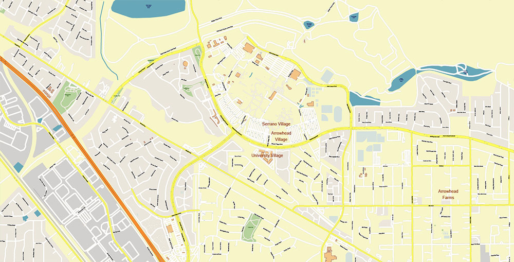 San Bernardino California USA Map Vector Exact City Plan High Detailed Street Map editable Adobe Illustrator in layers