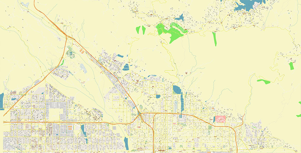 San Bernardino California USA Map Vector Exact City Plan High Detailed Street Map editable Adobe Illustrator in layers