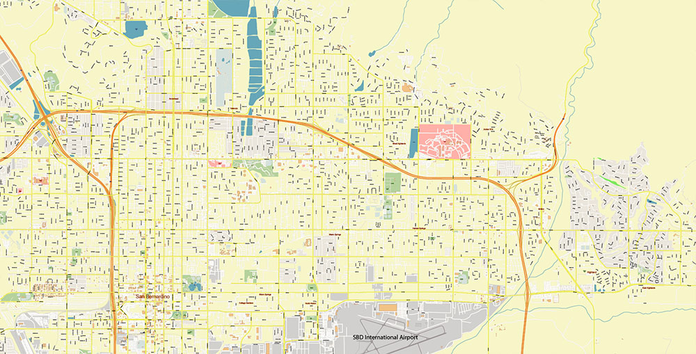 San Bernardino California USA Map Vector Exact City Plan High Detailed Street Map editable Adobe Illustrator in layers