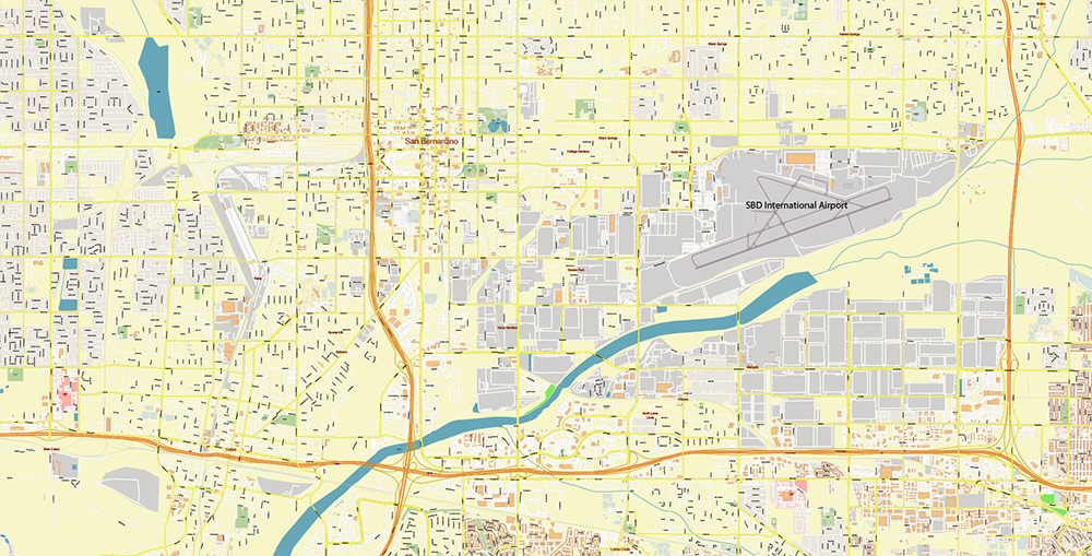 San Bernardino California USA Map Vector Exact City Plan High Detailed Street Map editable Adobe Illustrator in layers