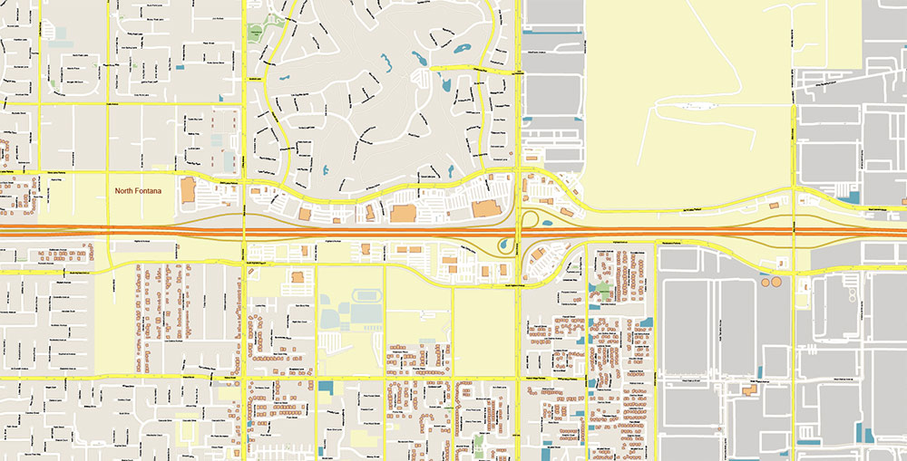 San Bernardino California USA Map Vector Exact City Plan High Detailed Street Map editable Adobe Illustrator in layers