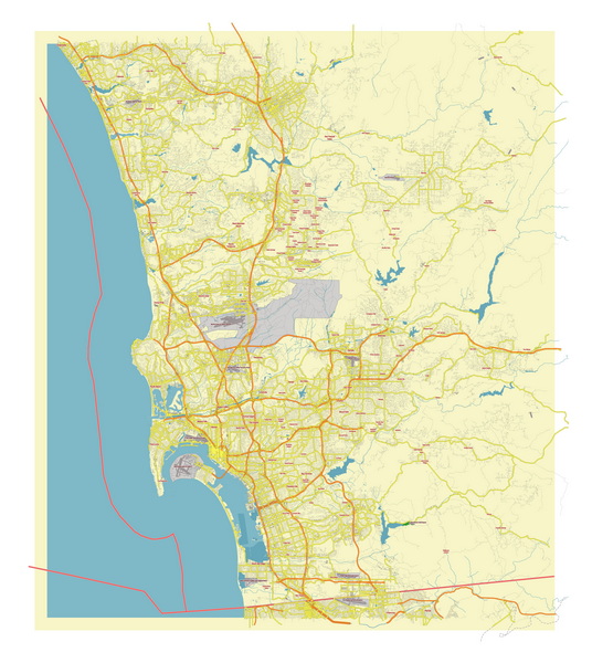 Free Vector map Blank Editable Layered of the San Diego California USA
