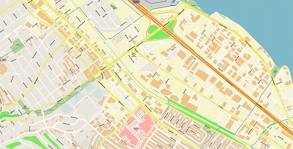 San Francisco Airport Map Vector Exact High Detailed Street Map editable Adobe Illustrator in layers