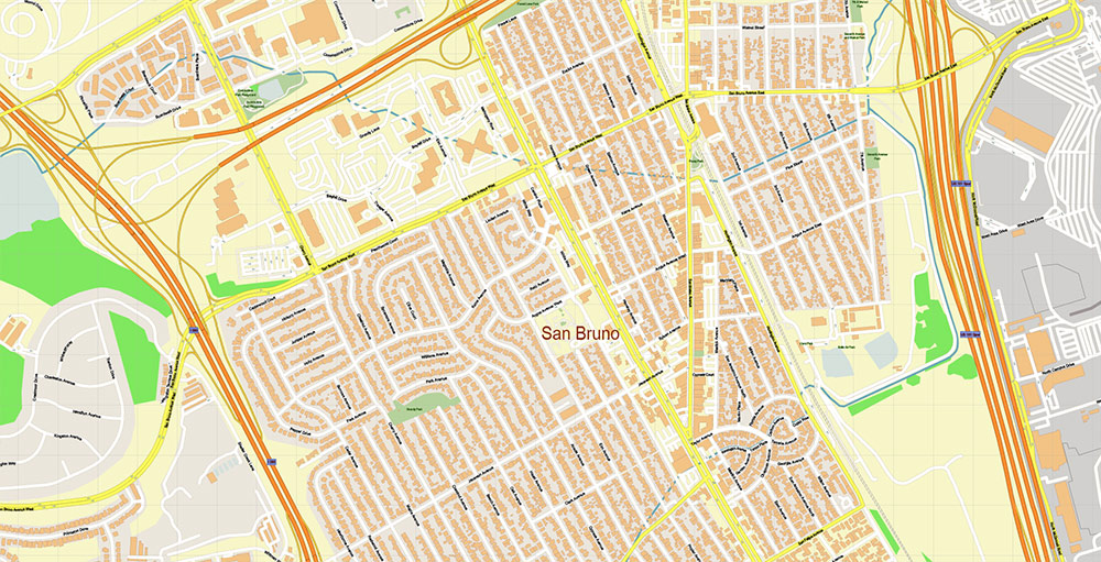 San Francisco Airport Map Vector Exact High Detailed Street Map editable Adobe Illustrator in layers
