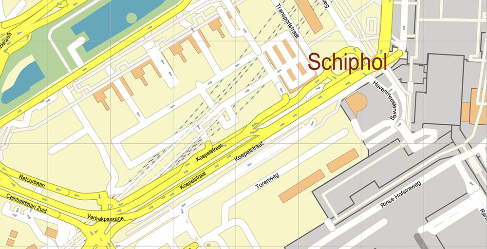Schiphol Airport Map Vector Exact High Detailed Street Map editable Adobe Illustrator in layers