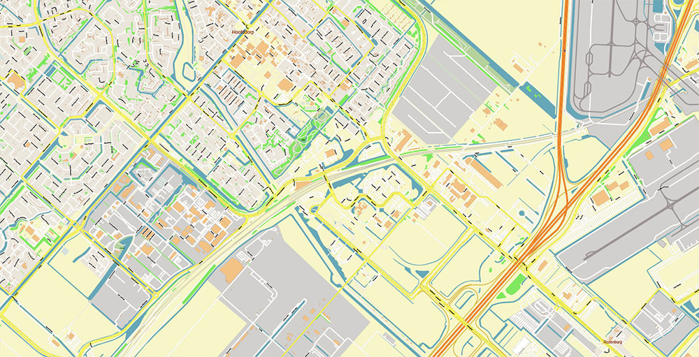 Schiphol Airport Map Vector Exact High Detailed Street Map editable Adobe Illustrator in layers
