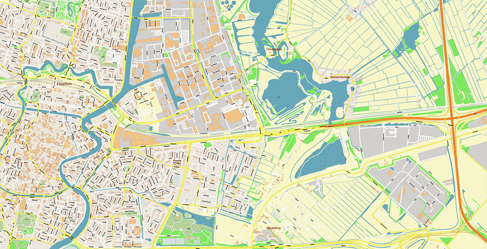 Schiphol Airport Map Vector Exact High Detailed Street Map editable Adobe Illustrator in layers