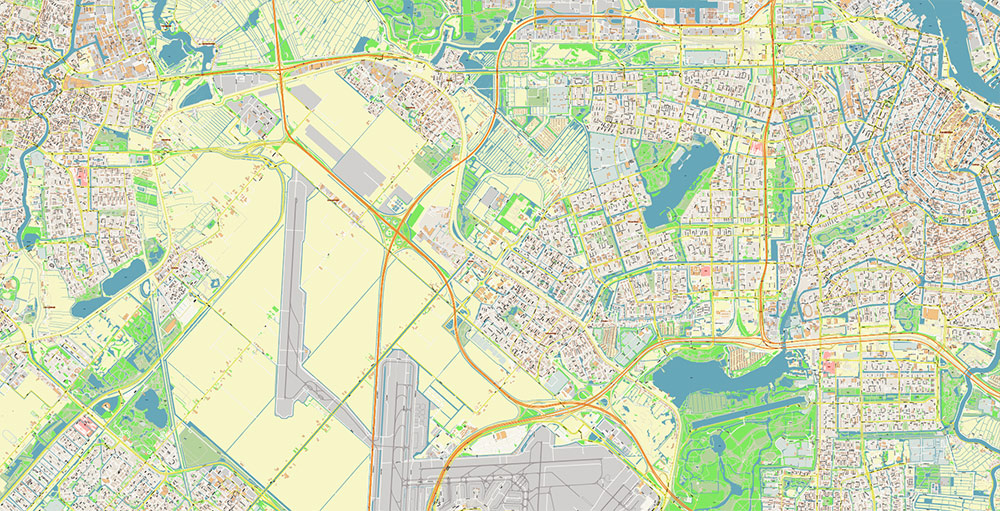 Schiphol Airport Map Vector Exact High Detailed Street Map editable Adobe Illustrator in layers