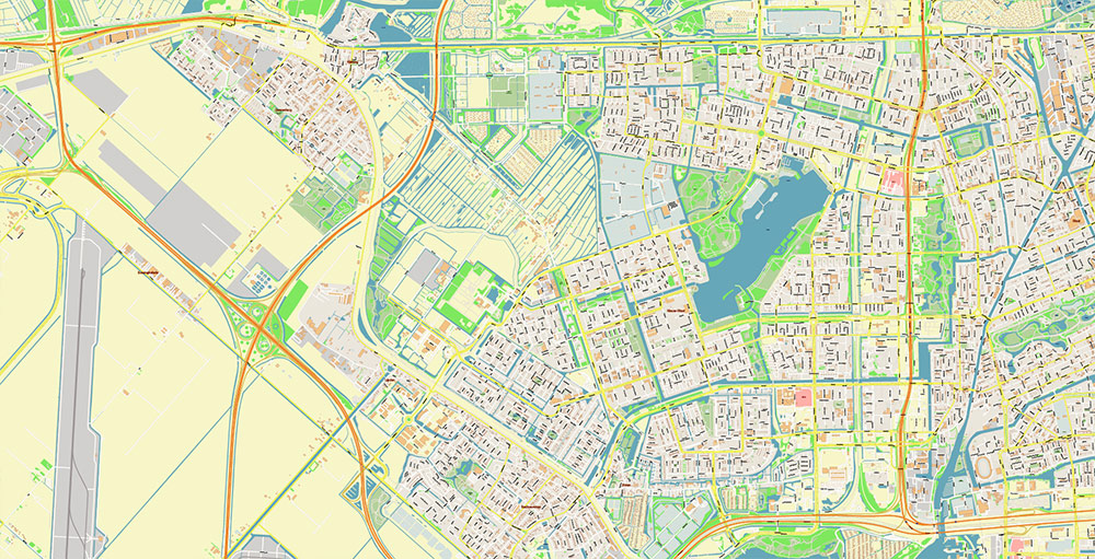 Schiphol Airport Map Vector Exact High Detailed Street Map editable Adobe Illustrator in layers