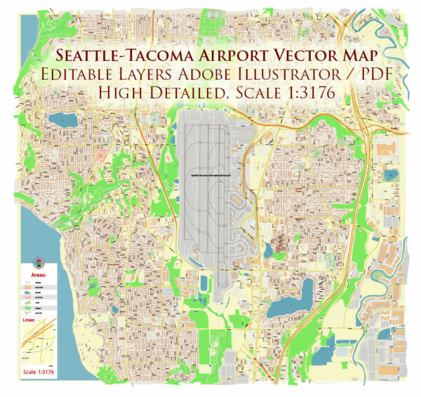 Seattle Airport Map Vector Exact High Detailed Street Map editable Adobe Illustrator in layers Seattle Airport Map Vector Exact High Detailed Street Map editable Adobe Illustrator in layers