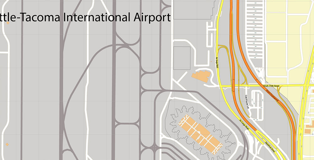 Seattle Airport Map Vector Exact High Detailed Street Map editable Adobe Illustrator in layers