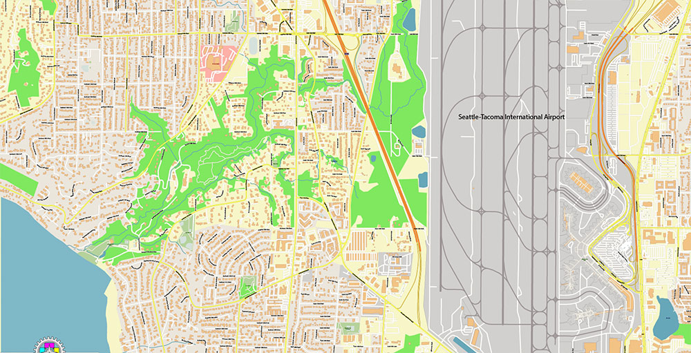 Seattle Airport Map Vector Exact High Detailed Street Map editable Adobe Illustrator in layers