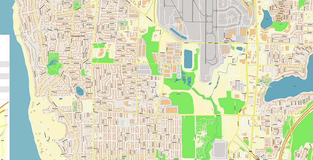 Seattle Airport Map Vector Exact High Detailed Street Map editable Adobe Illustrator in layers