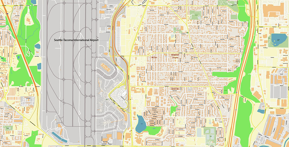 Seattle Airport Map Vector Exact High Detailed Street Map editable Adobe Illustrator in layers