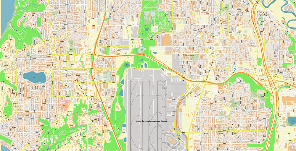 Seattle Airport Map Vector Exact High Detailed Street Map editable Adobe Illustrator in layers