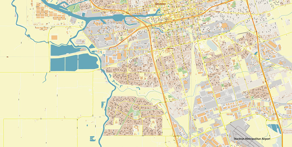 Stockton California USA Map Vector Exact City Plan High Detailed Street Map editable Adobe Illustrator in layers
