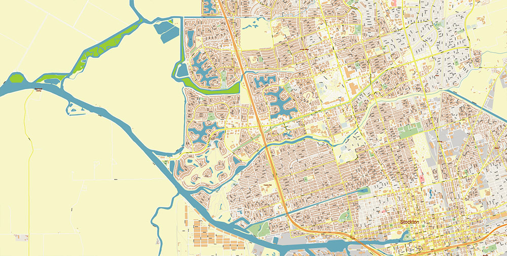 Stockton California USA Map Vector Exact City Plan High Detailed Street Map editable Adobe Illustrator in layers