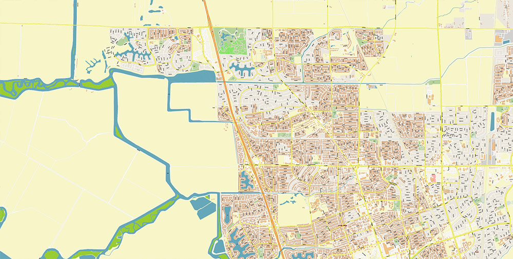 Stockton California USA Map Vector Exact City Plan High Detailed Street Map editable Adobe Illustrator in layers
