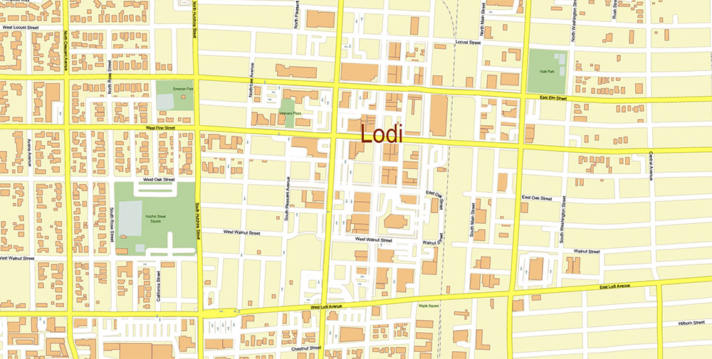 Stockton California USA Map Vector Exact City Plan High Detailed Street Map editable Adobe Illustrator in layers