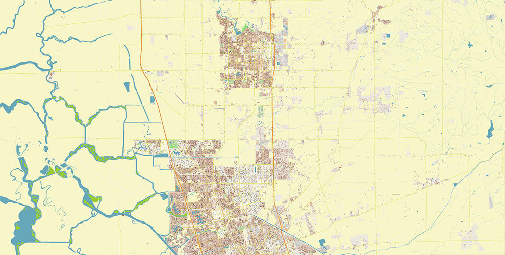 Stockton California USA Map Vector Exact City Plan High Detailed Street Map editable Adobe Illustrator in layers