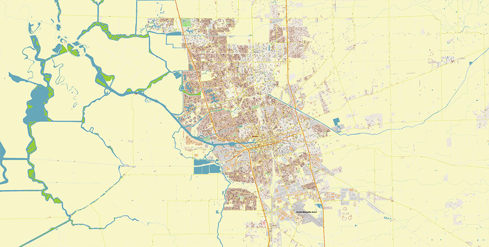Stockton California USA Map Vector Exact City Plan High Detailed Street Map editable Adobe Illustrator in layers
