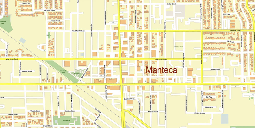Stockton California USA Map Vector Exact City Plan High Detailed Street Map editable Adobe Illustrator in layers